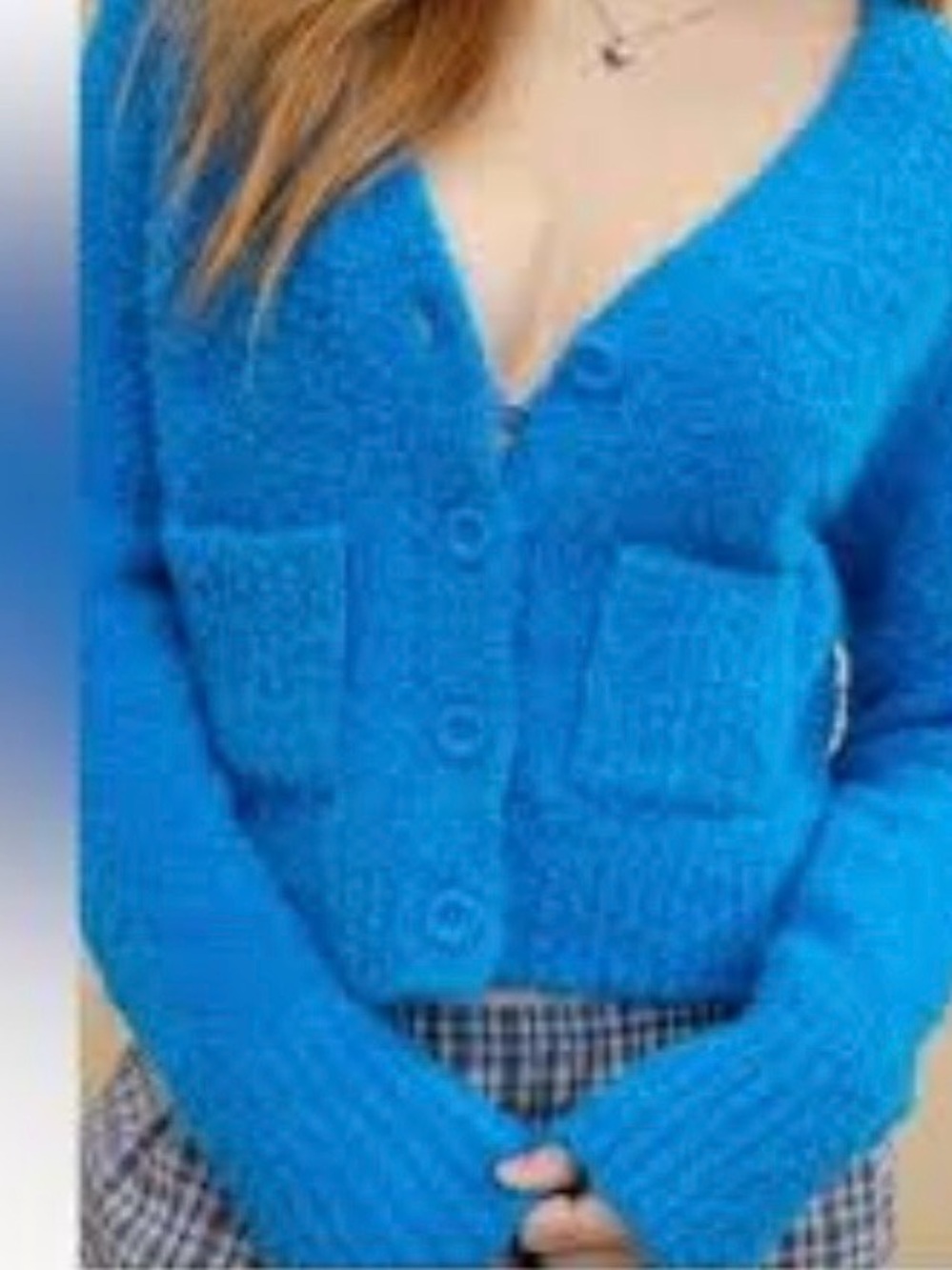 #982 aerie New With Tags. Bright Blue Button-Front Fuzzy V-Neck Cardigan